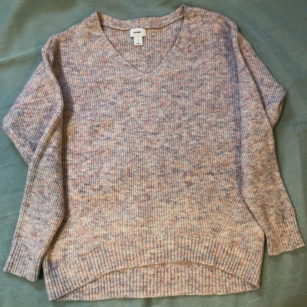 Old Navy Heathered Pink, Lavender & Cream V-Neck Sweater